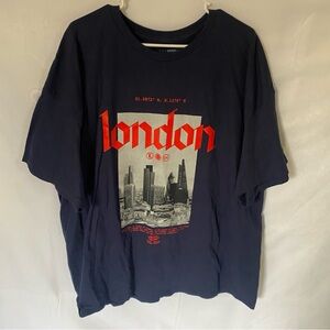 Fashion Nova London Graphic Tee 3XL Shirt Mens Navy Blue Cityscape Print Cotton